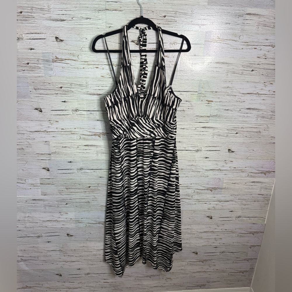 Donna Ricco Y2K halter zebra print dress size 14 NWT